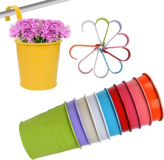 OEM Pot De Fleurs Suspendu - Metal - 10 Cm Diametre Haut - 8 Cm Diametre Bas - 10 Cm Hauteur - Poignee Amovible - Lot De 10