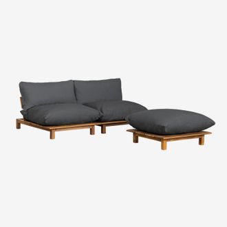 Sklum Sof&aacute; Modular Reclinable De Jard&iacute;n De 2 Piezas Con Puff En Madera De Acacia Brina Sklum Gris Antracita