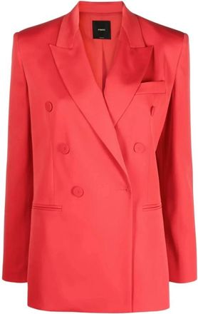 Pinko Satijnen Blazer - Dames - Blazers - Rood - L - Satijn - Jassen