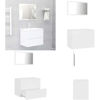 vidaXL Set Mobili da Bagno 2 pz Bianco in Legno Multistrato - Armadietto da bagno - Specchio da bagno