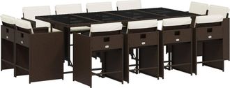 vidaXL Set Da Pranzo Da Giardino 13pz Con Cuscini Marrone Polyrattan - Vidaxl