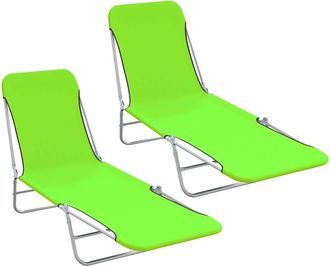 vidaXL Vidaxl - Tumbonas Plegables 2 Unidades Acero Y Tela Verde