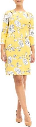 Nina Leonard Three-Quarter Sleeve Faux Pearl Sheath Dress in Yellow Multi at Nordstrom Rack, Size X-Large