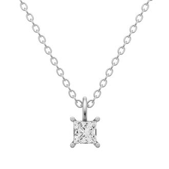 Diamond2Deal 14K White Gold 1 Ct Princess Cut Lab Grown Diamond Solitaire Pendant Necklace