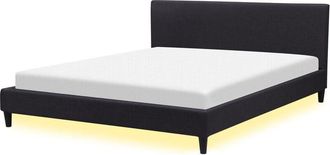 Beliani Bed with LED Fabric FITOU 180 x 200 cm (EU Super King) Black