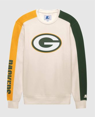 Starter Mens Green Bay Packers Team Crew Long Sleeve Shirt In Cream
