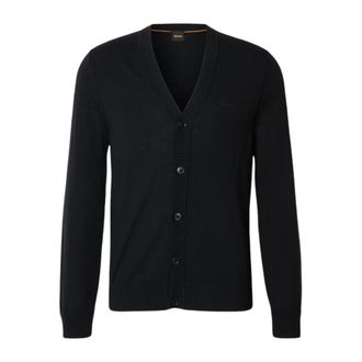 HUGO BOSS Hugo, Cardigans, male, Black, Size: XL Wool Blend Cardigan with Logo