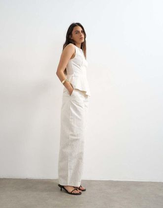 Topshop Pantaloni bombati bianchi a righe in coordinato-Bianco