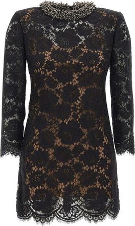 Self Portrait Black Lace Long-sleeve Mini Dress