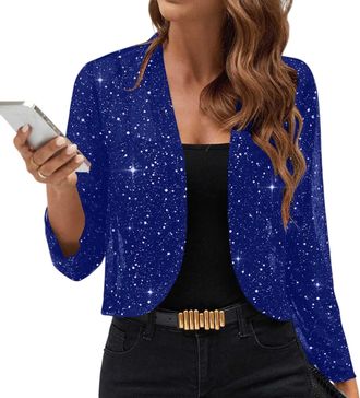 Generic Womens Elegant Sequin Cardigan Open Front Long Sleeves Mesh Shrug Jacket Vintage Sparkle Glitter Boleros Cropped Tops Thin Cocktail Party Wedding Gues