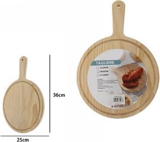 Trade Shop Trade Shop - Tagliere Legno Rotondo Affetta Pane Salumi Carne Pizza Con Manico 36x25cm 74197