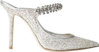 Jimmy Choo London Bing 100 Glitter Tulle Mules, Brand Size 34.5 ( US Size 4.5 )