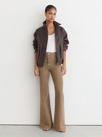 Reiss Light Brown Twin-pocket Button Flared Jeans, 36L