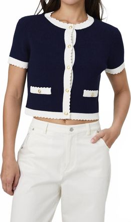 French Connection Bennet Rib Knit Short Sleeve Top In Marine Summer White