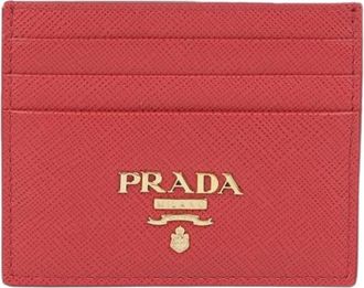 Prada Pre-owned Wallets, female, Red, Size: ONE SIZE Pre-owned Triangle Logo Card Holder