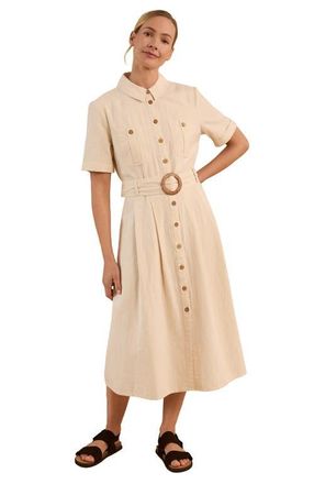 Celtic & Co. Belted Safari Midi Shirt Dress in Undyed Oatmeal at Nordstrom, Size 12