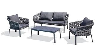 DCB Garden Sal&oacute;n de jard&iacute;n 4 plazas de cuerda tejida y aluminio