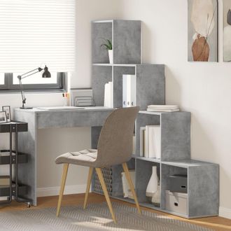 Berkfield Home Corner Desk with Shelf with Storage Concrete grey 101.5 x 149.5 x 149.5 cm