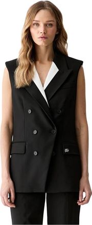 Karl Lagerfeld Gilet met dubbele rij knopen - Dames - Gillet - Zwart - XS - Leer - Kostuums