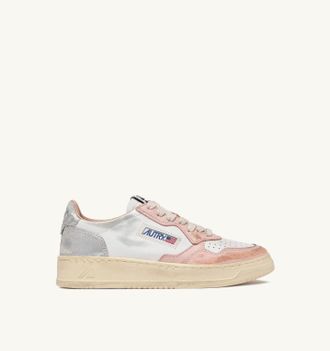 Autry SNEAKERS MEDALIST LOW SUPER VINTAGE IN PELLE BIANCA POWDER PINK E ARGENTO