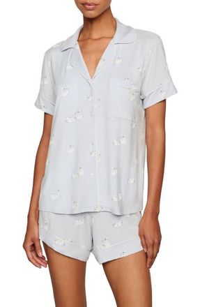 Eberjey Gisele Printed Relaxed Jersey Knit Short Pajamas in Large Swans Ice Bue/Ivory at Nordstrom, Size X-Large