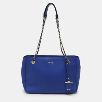 DKNY Dkny Blue Leather Chain Zip Tote