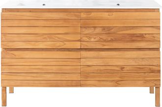 Wanda Collection Mueble ba&ntilde;o de teca maciza y cer&aacute;mica L 140 cm