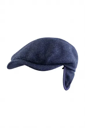Wigens Mens Ivy Contemporary Earflap Cap In Navy M&eacute;lange Shetland Wool