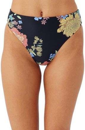 O'Neill Kali Floral High Cut Bikini Bottoms in Black at Nordstrom, Size Medium