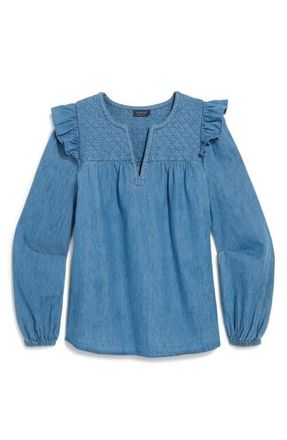 Vineyard Vines Leighton Quilted Yoke Cotton Top in Morning Mist at Nordstrom, Size Xx-Small