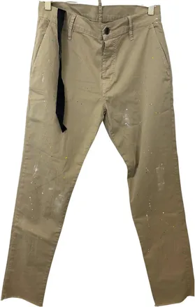 Maurizio Massimino Mens Straight Leg Pants With Paint Splatters In Khaki