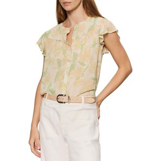 Sanctuary Free Spirited Floral Flutter Sleeve Button-Up Shirt in Gentle Lily Yellow at Nordstrom, Size Xx-Small P