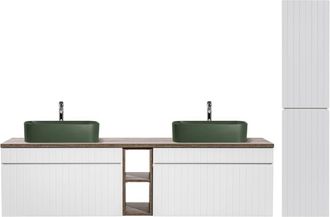 Petits Meubles Conjunto mueble lavabo doble 180cm tableros laminados blanco