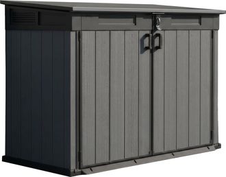 Keter Cortina Mega - Mueble De Jard&iacute;n 190,5x132,5x109,3 Cm 2 Puertas Para Almacenamiento De Herramientas, Acabado Efecto Madera Evotech+ En Resina Gris