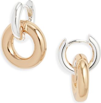 Open Edit Huggie Drop Earrings in Silver- Gold at Nordstrom