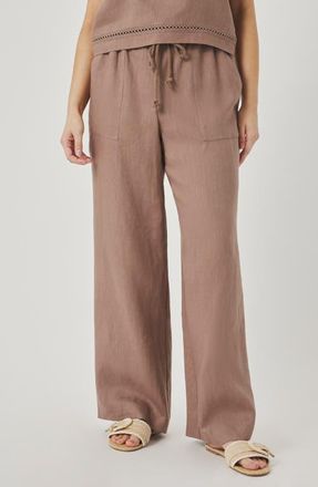 Splendid Stella Lace Inset Crop Linen Pants in Wicker Beige at Nordstrom, Size X-Small