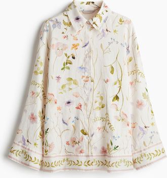 H&M Gemusterte Leinenbluse - Cremefarben/Gebl&uuml;mt