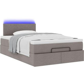 vidaXL Cama Otomana Con Colch&oacute;n Y Luces Led Tela Gris Taup&eacute; 120x190cm Vidaxl