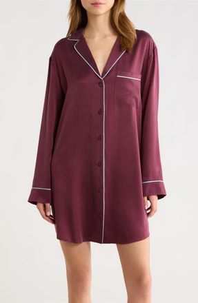 Lunya Washable Silk Sleepshirt in Vintage Merlot/Frosted Lagoon at Nordstrom, Size X-Small