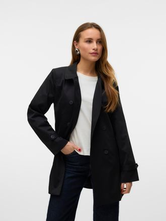 Vero Moda Trenchcoat VERO MODA VMCHELSEA OLIVIA TRENCHCOAT NOOS, Damen, Gr. XS, schwarz, Twill, Obermaterial: 100% Polyester, unifarben, regular fit ca. Mitte O
