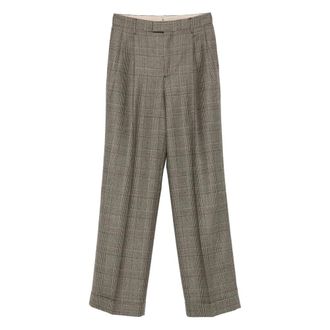 Berwick 1707 Straight Trousers, female, Gray, M, Beige Check Wool High Waist Trousers
