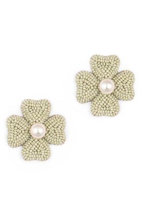 Deepa Gurnani Liora Beaded Flower Drop Earrings in Sage at Nordstrom