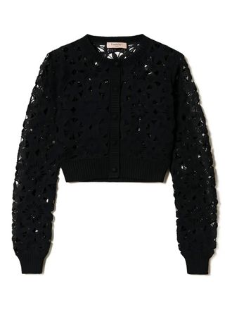 Twin-Set floral crochet cropped cardigan - women - Cotton - L - Black