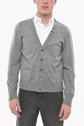 Thom Browne Cardigan in Lana Vergine con Scollo a V Thom Browne