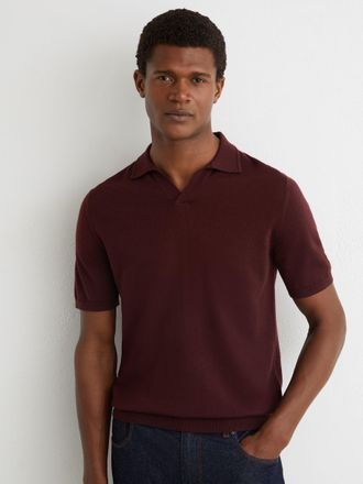 Reiss Port Red Merino Wool Open-collar Polo Shirt, Xxl
