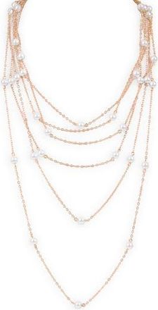 Saachi Layered Faux Pearl Chain Necklace in Gold at Nordstrom Rack