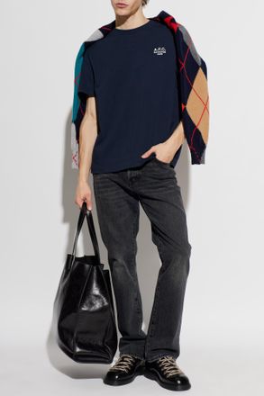 A.P.C. T-shirt With Embroidered Logo, Mens, Navy Blue