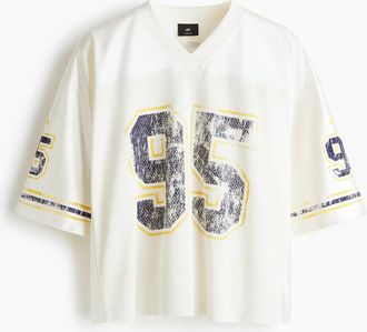 H&M Bedrucktes Oversized T-Shirt aus Mesh - White