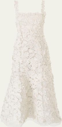 Carolina Herrera Floral Embroidered Lace Sleeveless Trumpet Midi Dress