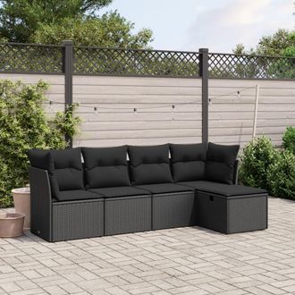 vidaXL Set De Muebles De Jard&iacute;n 5 Pzas Y Cojines Rat&aacute;n Sint&eacute;tico Negro Vidaxl